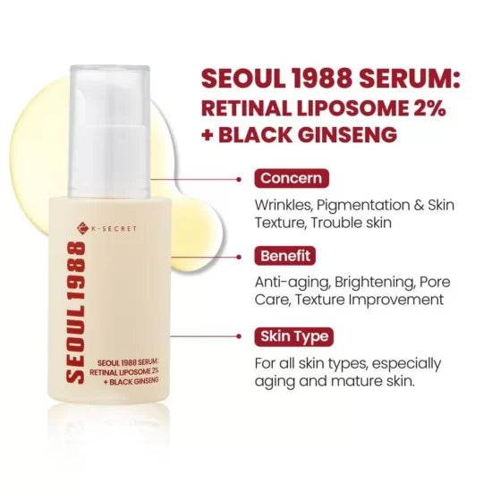 KSECRET SEOUL 1988 Serum: Retinal Liposome 2% + Black Ginseng (30ml) - Kiyoko Beauty