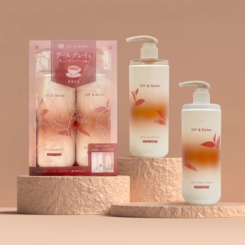 OFF & RELAX Spa Shampoo + Hair Treatment Earl Grey & Cucumber Scent Limited Set (2x460ml) - Kiyoko Beauty