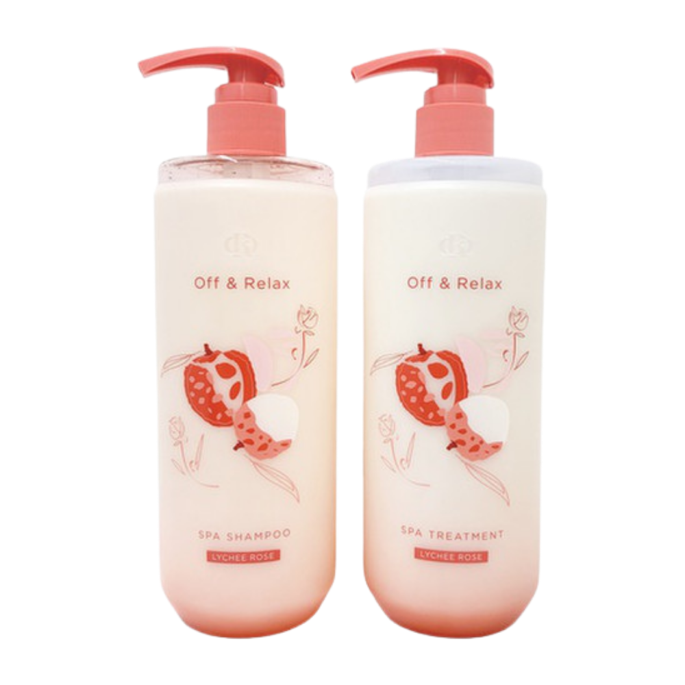 OFF & RELAX Spa Shampoo + Hair Treatment Lychee & Rose Limited Set (2x460ml) - Kiyoko Beauty