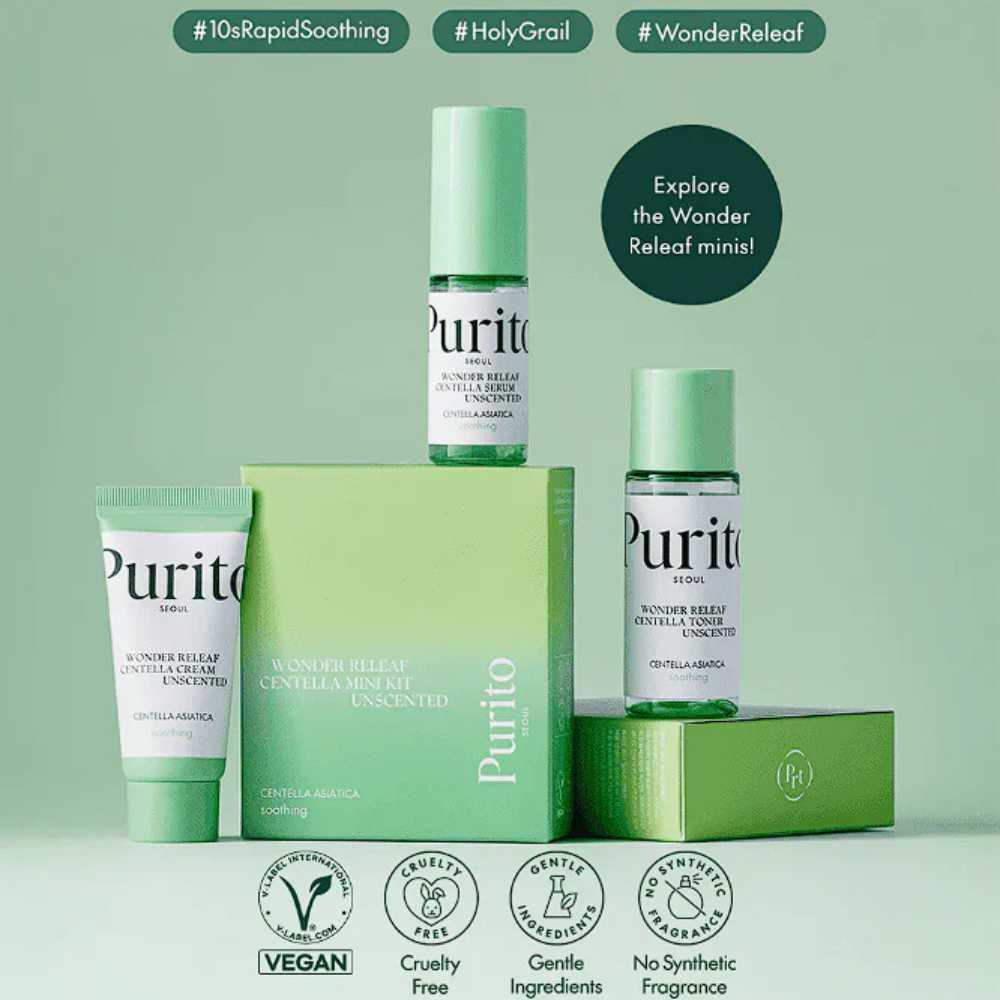 PURITO Wonder Releaf Centella Mini Kit Unscented (3 PCs) - Kiyoko Beauty